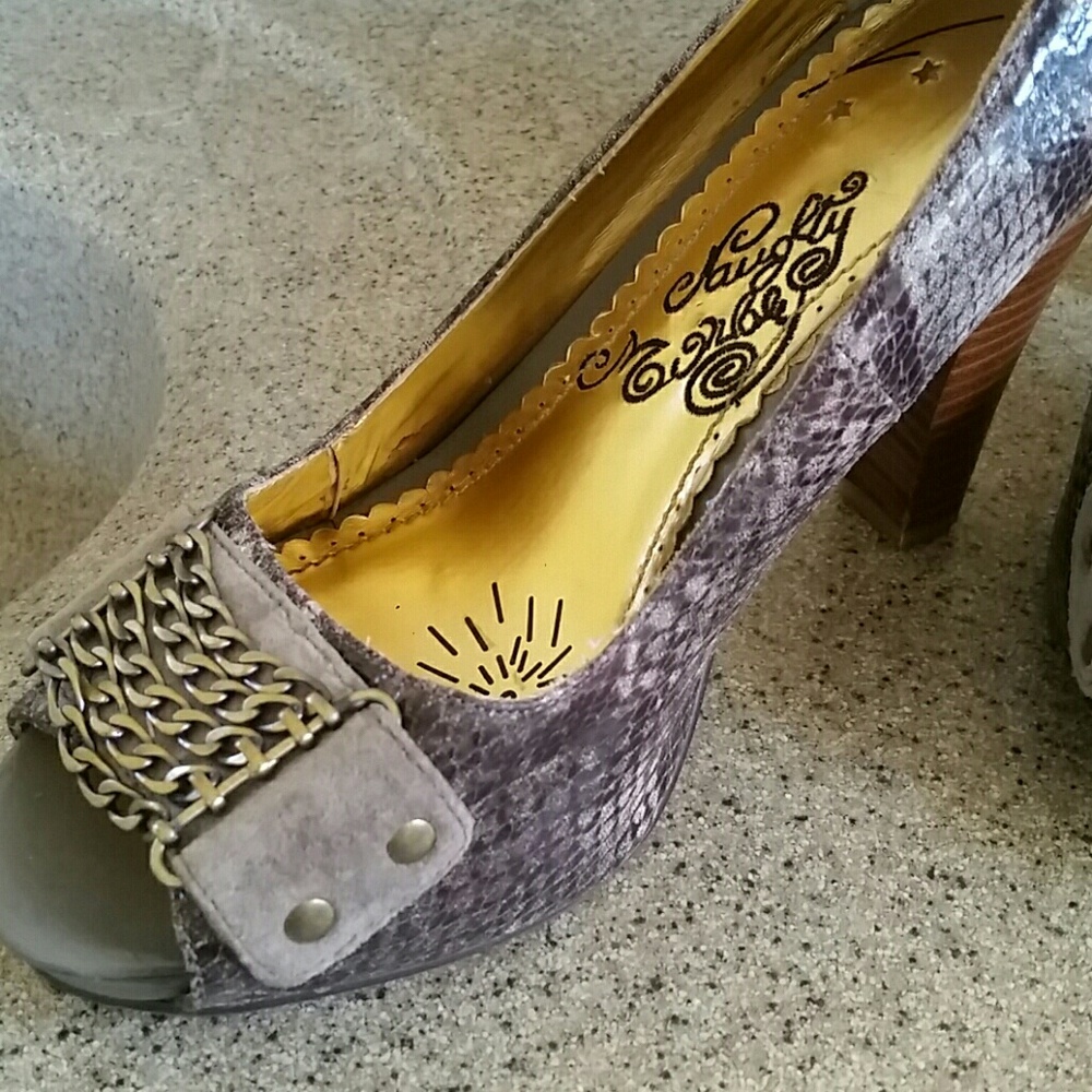 💎💎💎NAUGHTY MONKEY Faux Snakeskin Peep Heels Sz. 91/2 - Picture 8 of 10